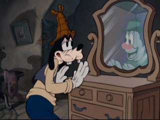 Among other things, the mirror pantomime of Goofy and one of the "Lonesome Ghosts" is trimmed for its new "have a laugh!" shortened version.