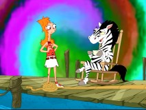 Seeing a tea-sipping Zebra in a rocking chair, Candace experiences the hallucinatory effects of orange moss... or does she?