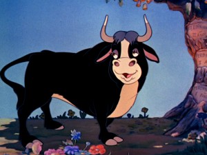 Ferdinand the Bull likes to spend his days sniffing flowers, particularly the pansies.